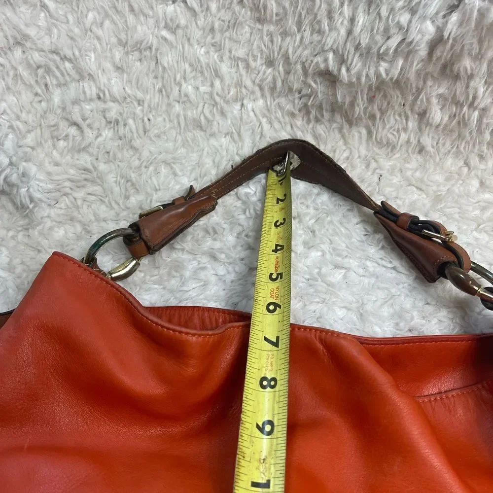 Lauren Ralph Lauren Large Leather Orange Red Hobo Bag Brown strap and trims.